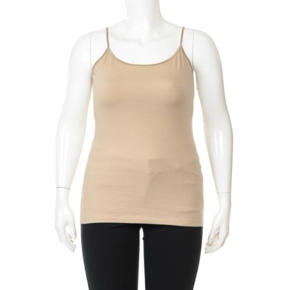 (61000-BGE) CLASSIC CAMI WITH BUILT-BRA ADJUSTABLE STRAPS PLUS SIZE TOP